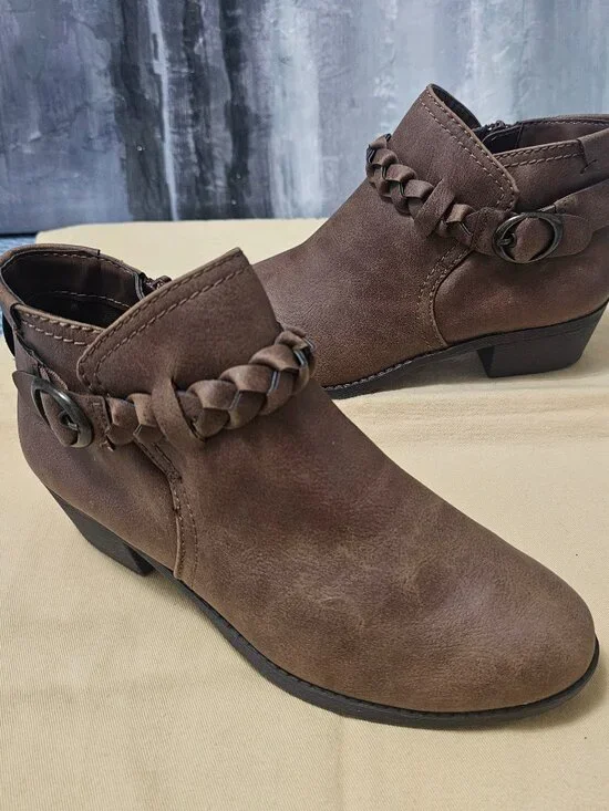 NWT Forever 21 Braided Wrap Ankle Booties | Brown Faux Leather | Women's Size 6 - Picture 2 of 5